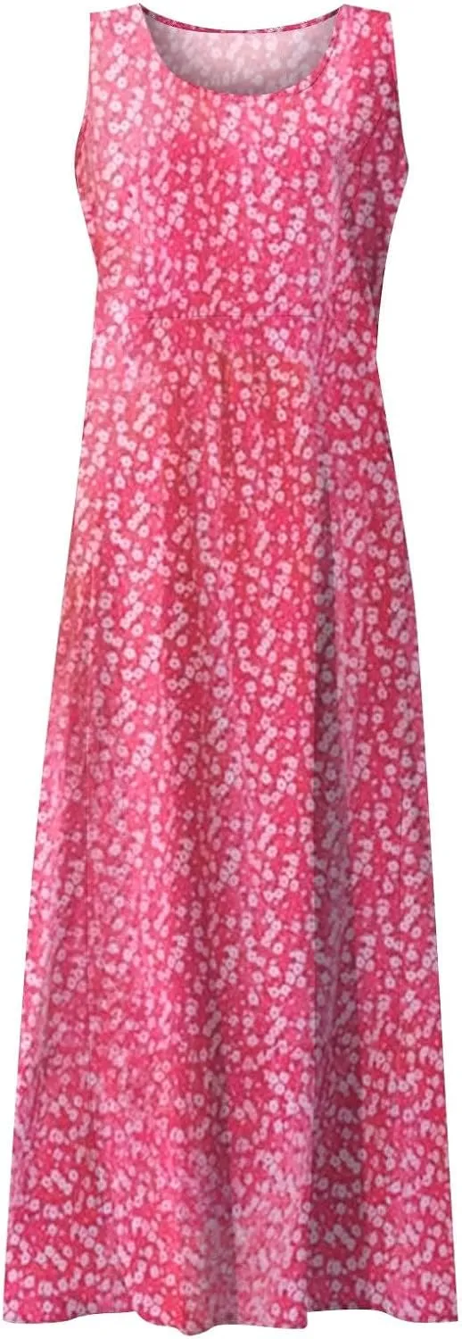Women's Summer Floral Dresses Plus Size Dresses for Curvy Women Casual Midi Dress Sleeveless Wedding Guest Dresses