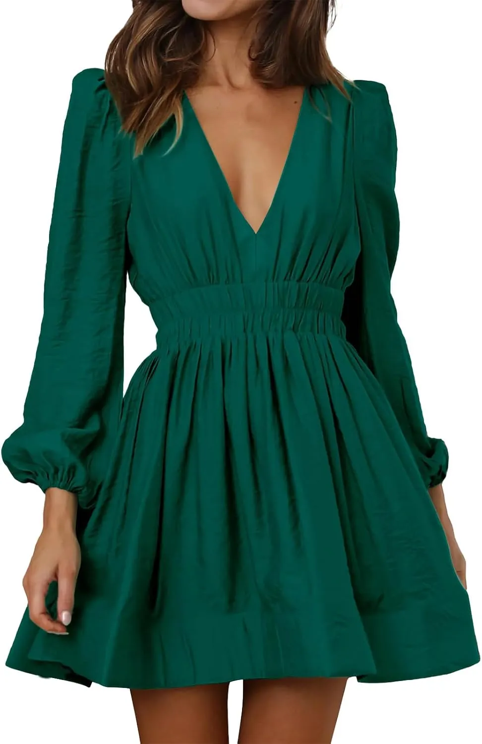 Women's Summer Mini Dress Deep V Neck Sundresses Sexy High Waist Ruffle Dresses Beach Trendy Dress 2025