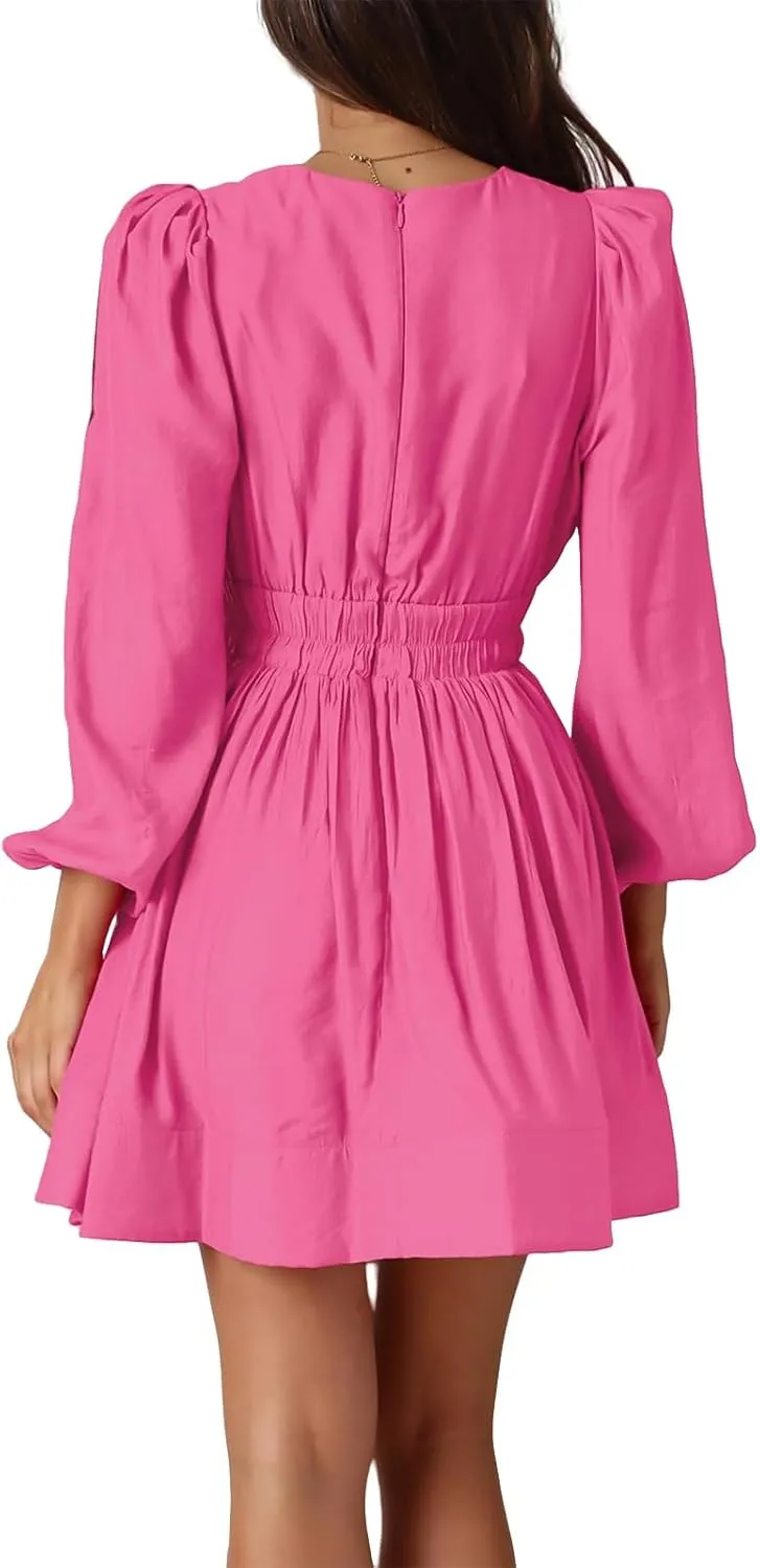 Women's Summer Mini Dress Deep V Neck Sundresses Sexy High Waist Ruffle Dresses Beach Trendy Dress 2025