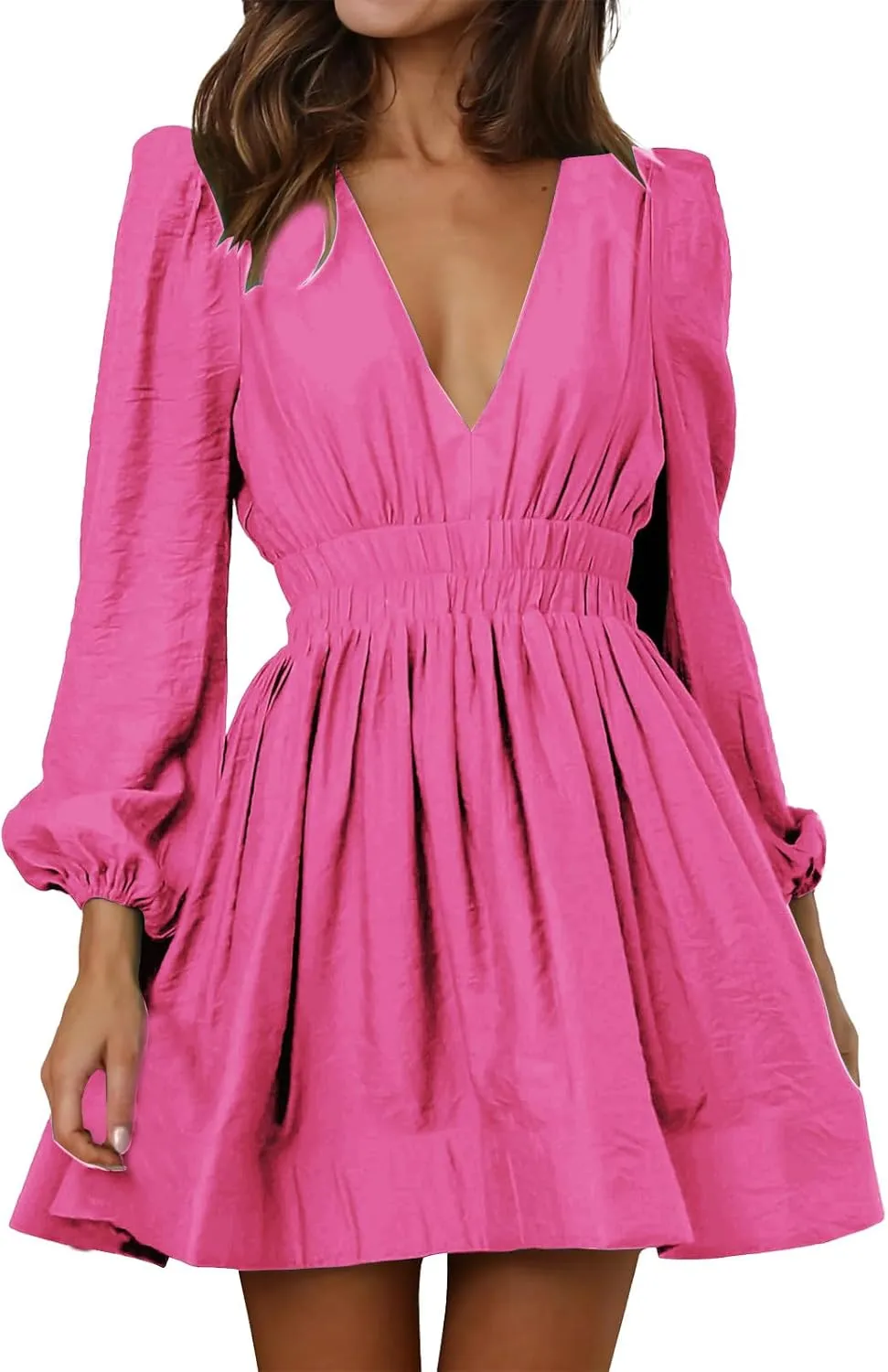 Women's Summer Mini Dress Deep V Neck Sundresses Sexy High Waist Ruffle Dresses Beach Trendy Dress 2025