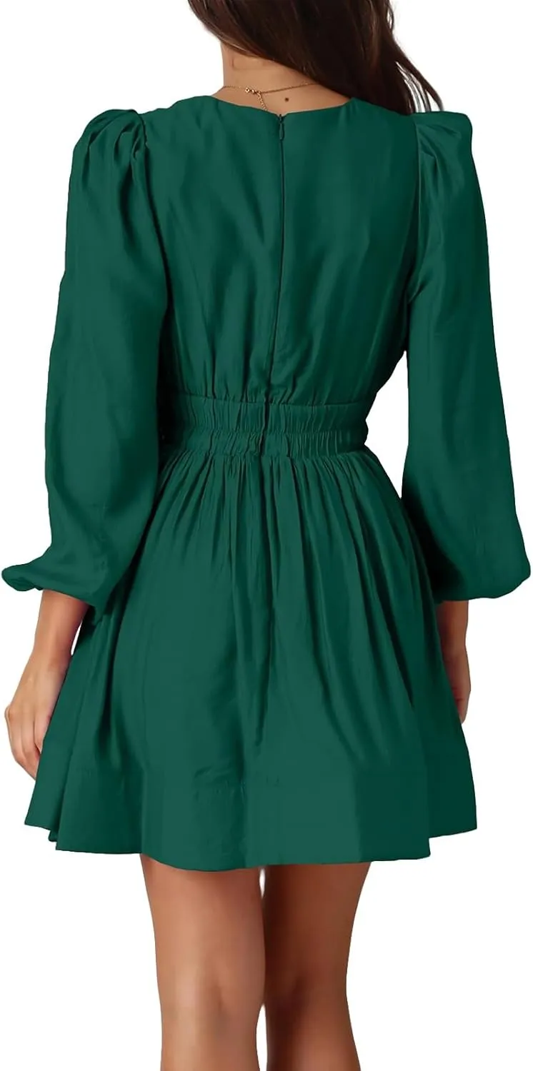 Women's Summer Mini Dress Deep V Neck Sundresses Sexy High Waist Ruffle Dresses Beach Trendy Dress 2025
