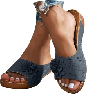 Womens Summer Shoes 2025,Low Wedge Sandals Retro Bohemian Floral Breathable Slip On Orthopedic Arch Support Slide Sandal