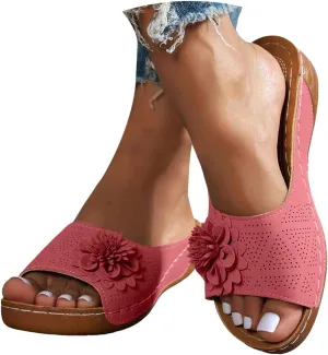 Womens Summer Shoes 2025,Low Wedge Sandals Retro Bohemian Floral Breathable Slip On Orthopedic Arch Support Slide Sandal