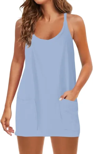 Womens Summer Sleeveless Dress 2025 Tennis Workout Active Sports Mini Romper Dress Built in Shorts Travel Vacation Clothes