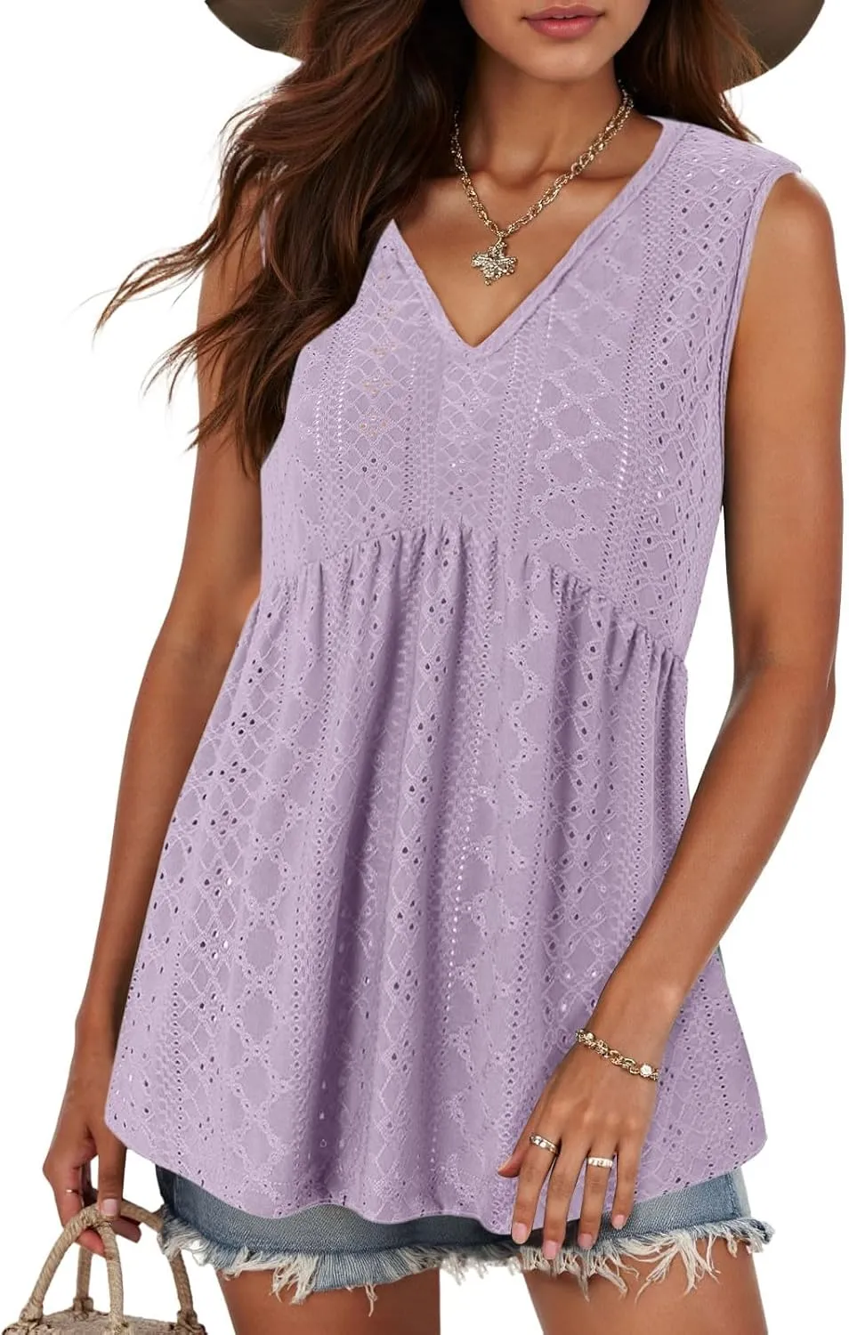 Womens Tank Tops 2025 Flowy Peplum Tops for Women Dressy Sleeveless V Neck Babydoll Tank Tops