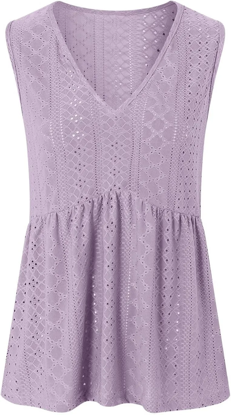 Womens Tank Tops 2025 Flowy Peplum Tops for Women Dressy Sleeveless V Neck Babydoll Tank Tops