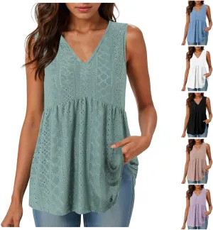 Womens Tank Tops 2025 Flowy Peplum Tops for Women Dressy Sleeveless V Neck Babydoll Tank Tops