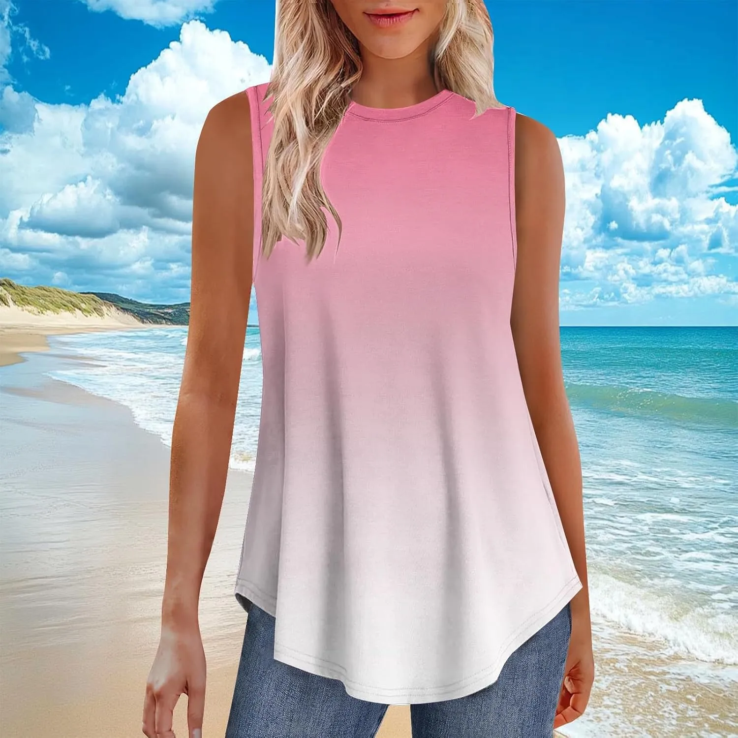 Women's Tank Tops Summer Loose Fit Camisoles Tees Soft Flowy Hem Scoop Neck Tee Blouses Lightweight T-Shirts for Ladies