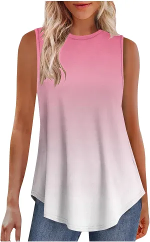 Women's Tank Tops Summer Loose Fit Camisoles Tees Soft Flowy Hem Scoop Neck Tee Blouses Lightweight T-Shirts for Ladies