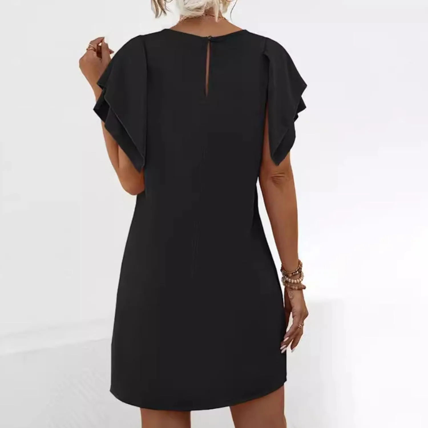Womens Tiered Short Sleeve Mini Dress Round Neck Comfy Sundress Summer Loose Pencil Dress Stylish Ruffle Dresses