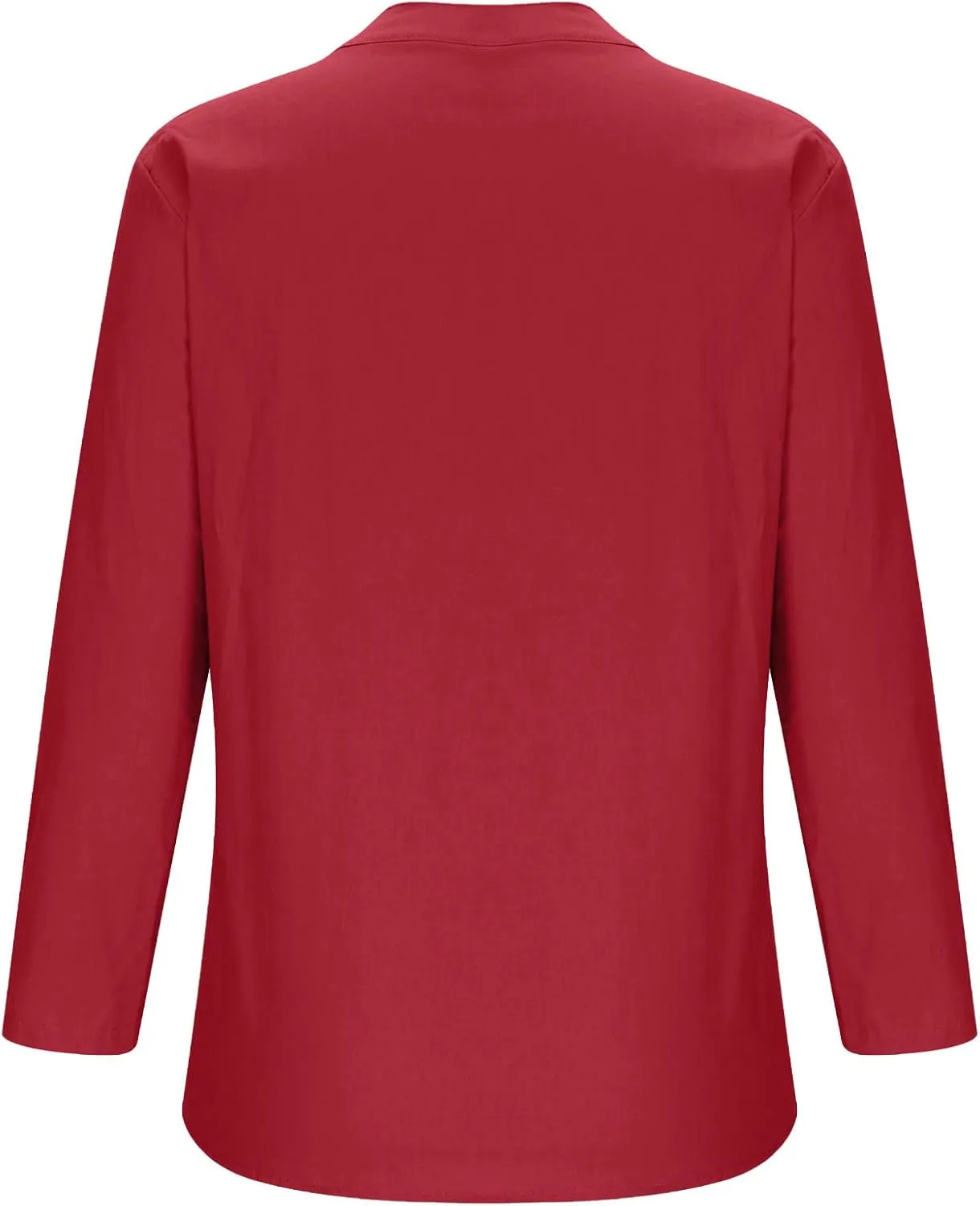 Womens Tunic Tops Summer Casual Linen Long Sleeve Notch V-Neck Half Button Shirts Loose Fit Solid Color Blouses Trendy