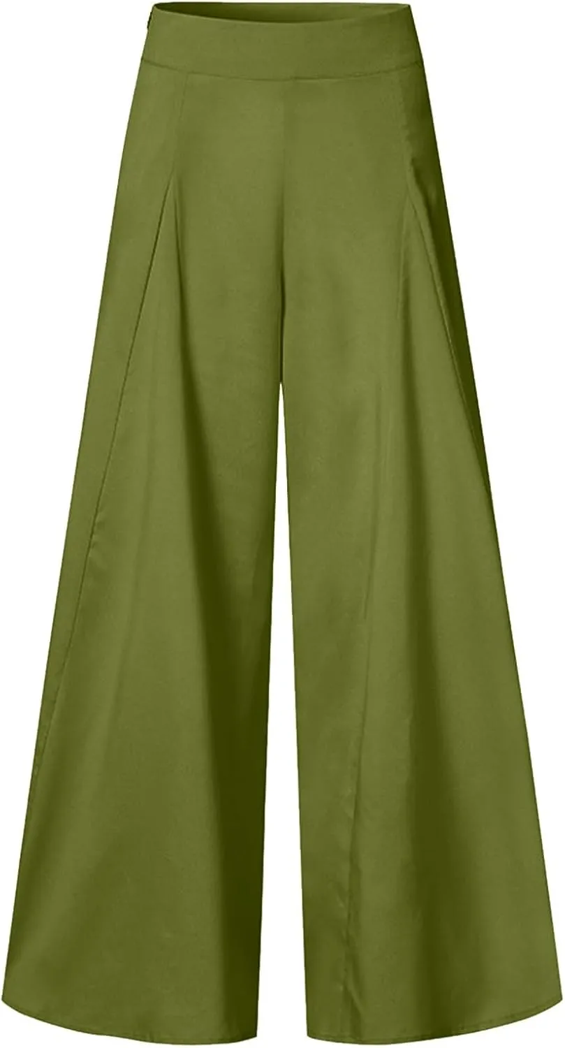 Womens Wide Leg High Waist Wide Leg Pants Casual Pants Comfy Pockets Relaxed Trousers Misses Business Suits