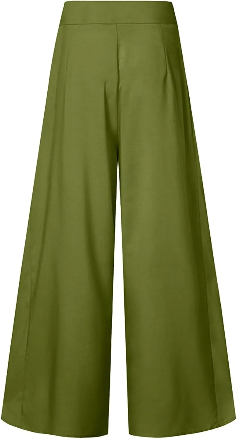 Womens Wide Leg High Waist Wide Leg Pants Casual Pants Comfy Pockets Relaxed Trousers Misses Business Suits