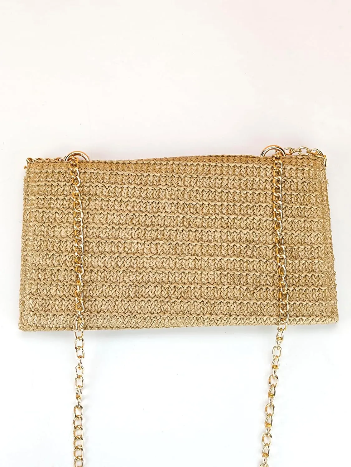 Women's Woven Flap Clutch Purse Pleated Straw Bag Crossbody Handbag Vacation Shoulder Bags With Chain
