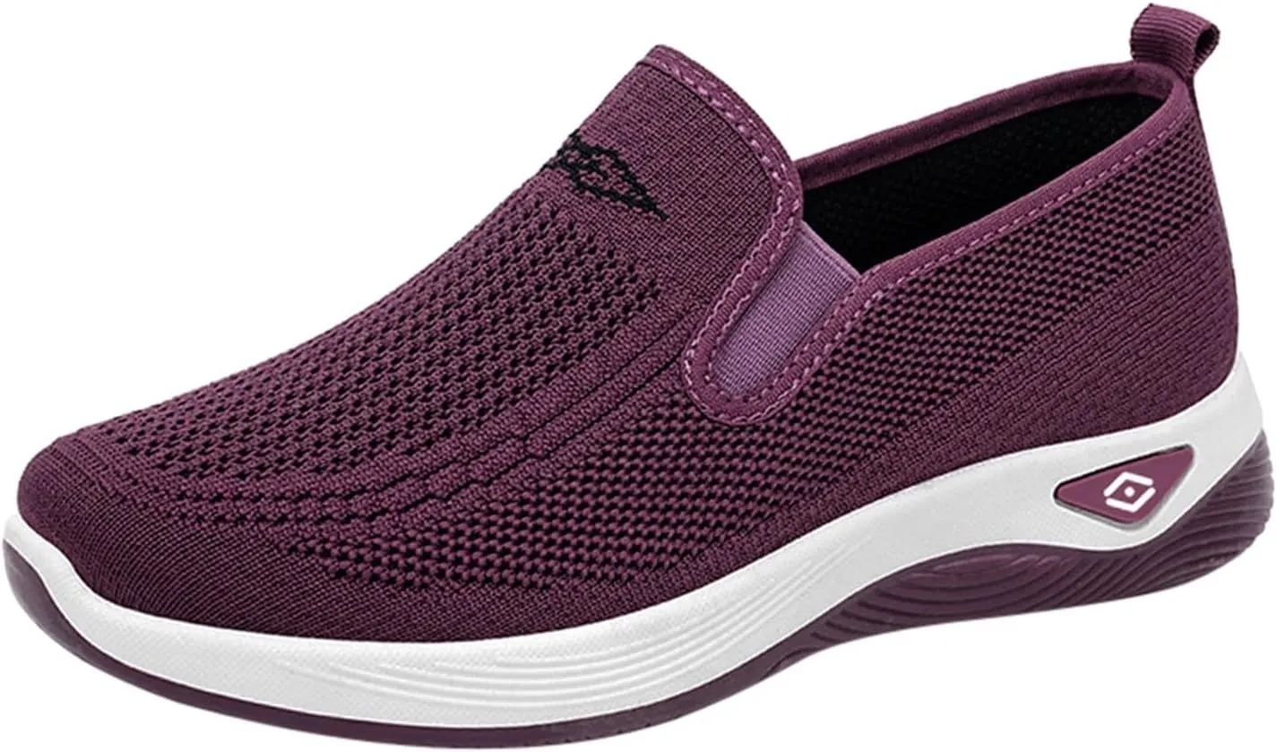 Women's Woven Orthopedic Breathable Soft Shoes Slip On Arch Support Walking Flying Sneakers Comfortable Wide Width Walking Shoes