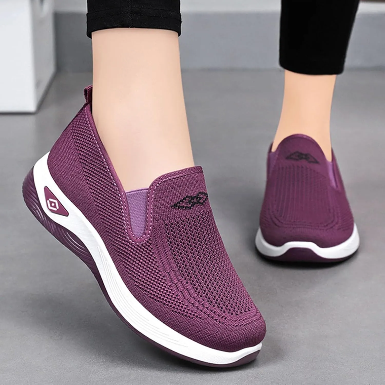 Women's Woven Orthopedic Breathable Soft Shoes Slip On Arch Support Walking Flying Sneakers Comfortable Wide Width Walking Shoes