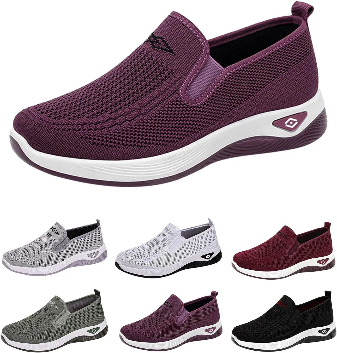 Women's Woven Orthopedic Breathable Soft Shoes Slip On Arch Support Walking Flying Sneakers Comfortable Wide Width Walking Shoes