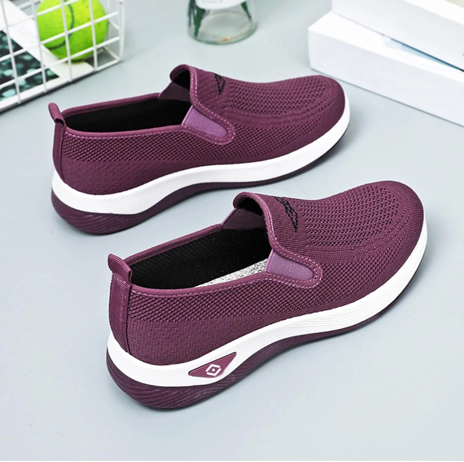 Women's Woven Orthopedic Breathable Soft Shoes Slip On Arch Support Walking Flying Sneakers Comfortable Wide Width Walking Shoes