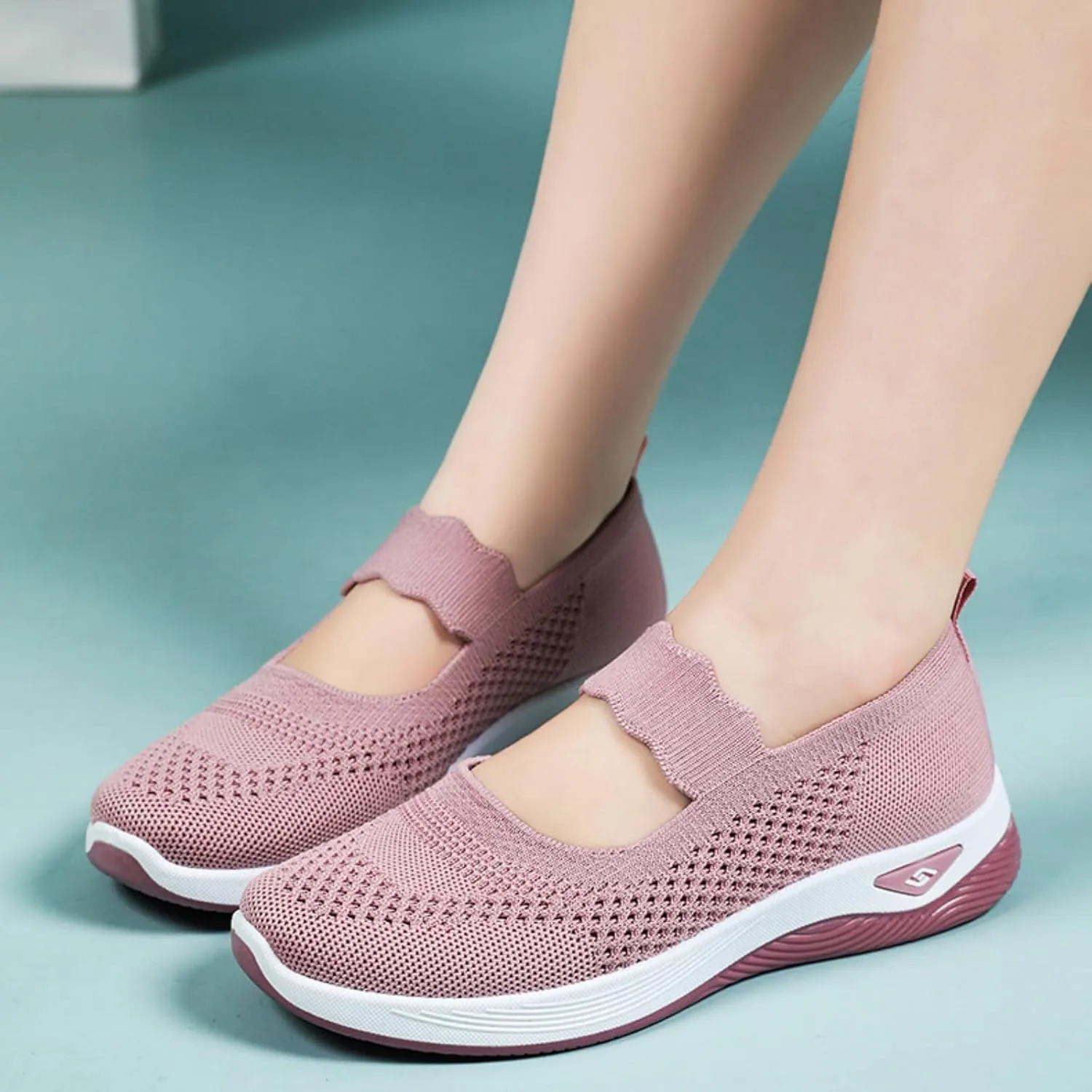Women's Woven Orthopedic Sneakers Summer Breathable Mesh Hollow Out Soft Sole Walking Shoes Casual Lightweight Slip on Sneakers Comfortable Nurse Flats with Arch Support