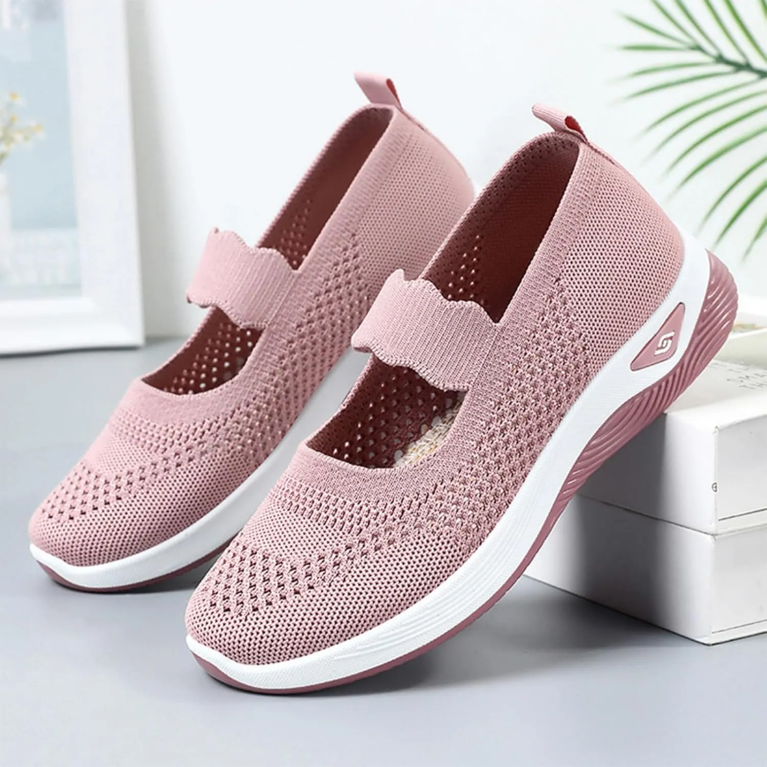 Women's Woven Orthopedic Sneakers Summer Breathable Mesh Hollow Out Soft Sole Walking Shoes Casual Lightweight Slip on Sneakers Comfortable Nurse Flats with Arch Support