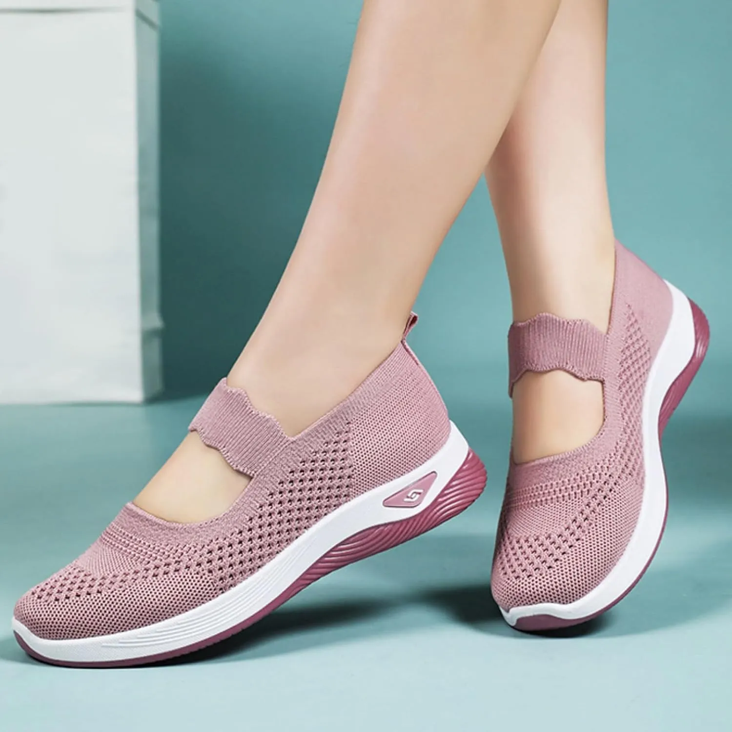 Women's Woven Orthopedic Sneakers Summer Breathable Mesh Hollow Out Soft Sole Walking Shoes Casual Lightweight Slip on Sneakers Comfortable Nurse Flats with Arch Support