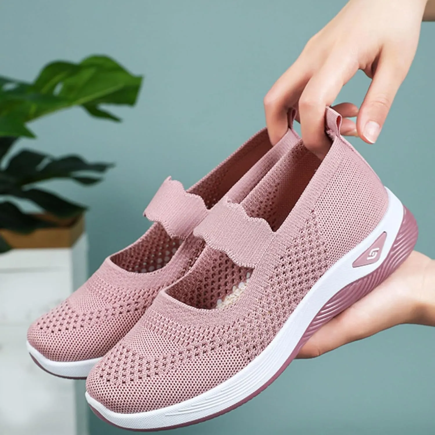 Women's Woven Orthopedic Sneakers Summer Breathable Mesh Hollow Out Soft Sole Walking Shoes Casual Lightweight Slip on Sneakers Comfortable Nurse Flats with Arch Support