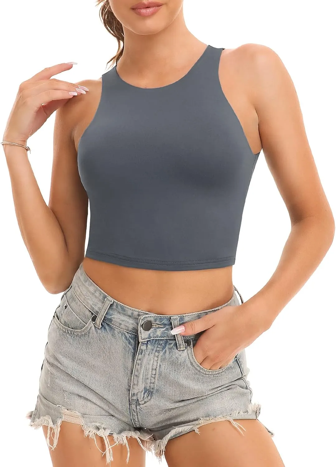 Workout Crop Tops for Women Cropped Racerback Halter Neck Shirts Sleeveless Yoga Tops Pack
