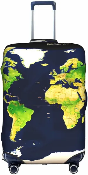 World Map Print Practical Elastic Washable Travel Luggage Cover with Concealed Zipper for Suitcases