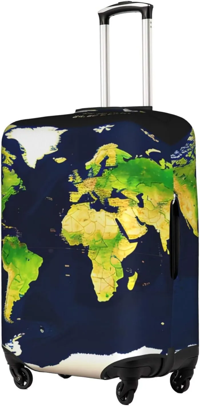 World Map Print Practical Elastic Washable Travel Luggage Cover with Concealed Zipper for Suitcases