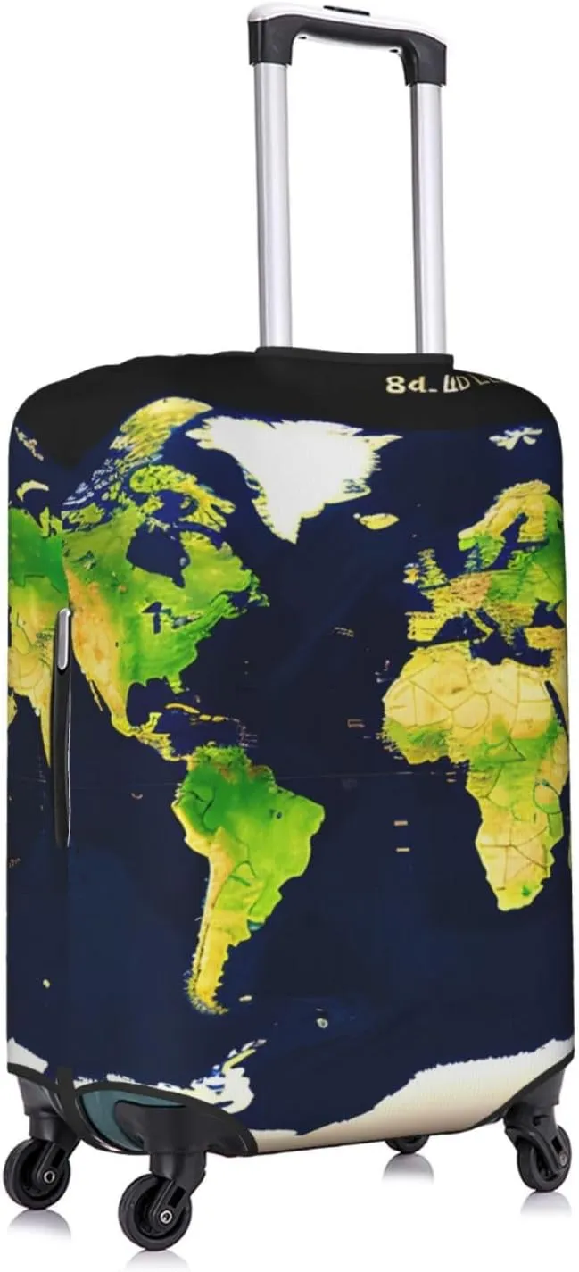 World Map Print Practical Elastic Washable Travel Luggage Cover with Concealed Zipper for Suitcases