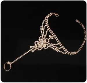 Xerling Rhinestone Hand Harness Bracelets for Women Ring Bracelets Hand Chain Finger Ring Slave Bracelets Dainty Hand Jewelry Gold Bangle Bracelets (Gold)
