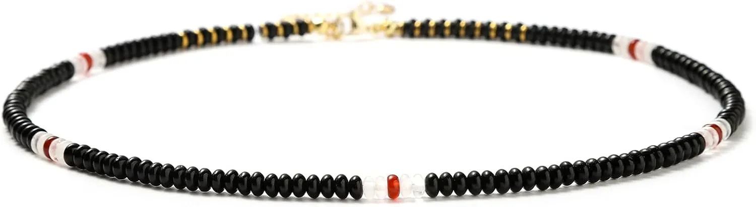 XIJIN Natural Stone Bead Necklace for Women Handmade Boho Multicolor Beaded Choker Necklace Gift for Her