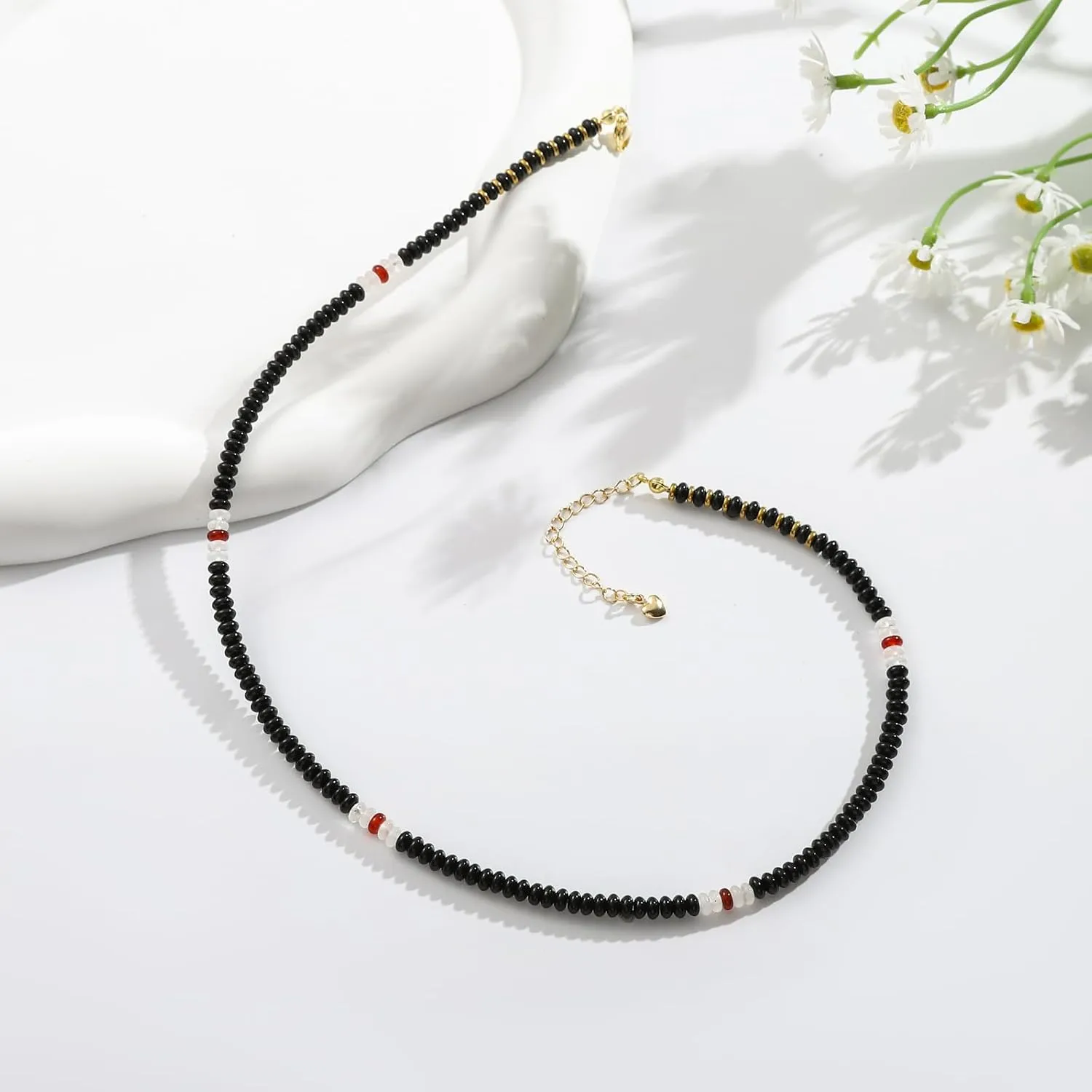 XIJIN Natural Stone Bead Necklace for Women Handmade Boho Multicolor Beaded Choker Necklace Gift for Her