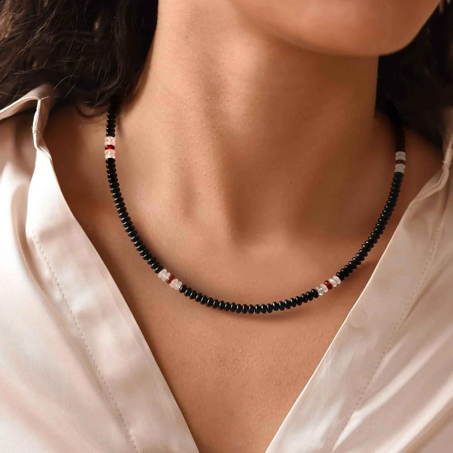 XIJIN Natural Stone Bead Necklace for Women Handmade Boho Multicolor Beaded Choker Necklace Gift for Her