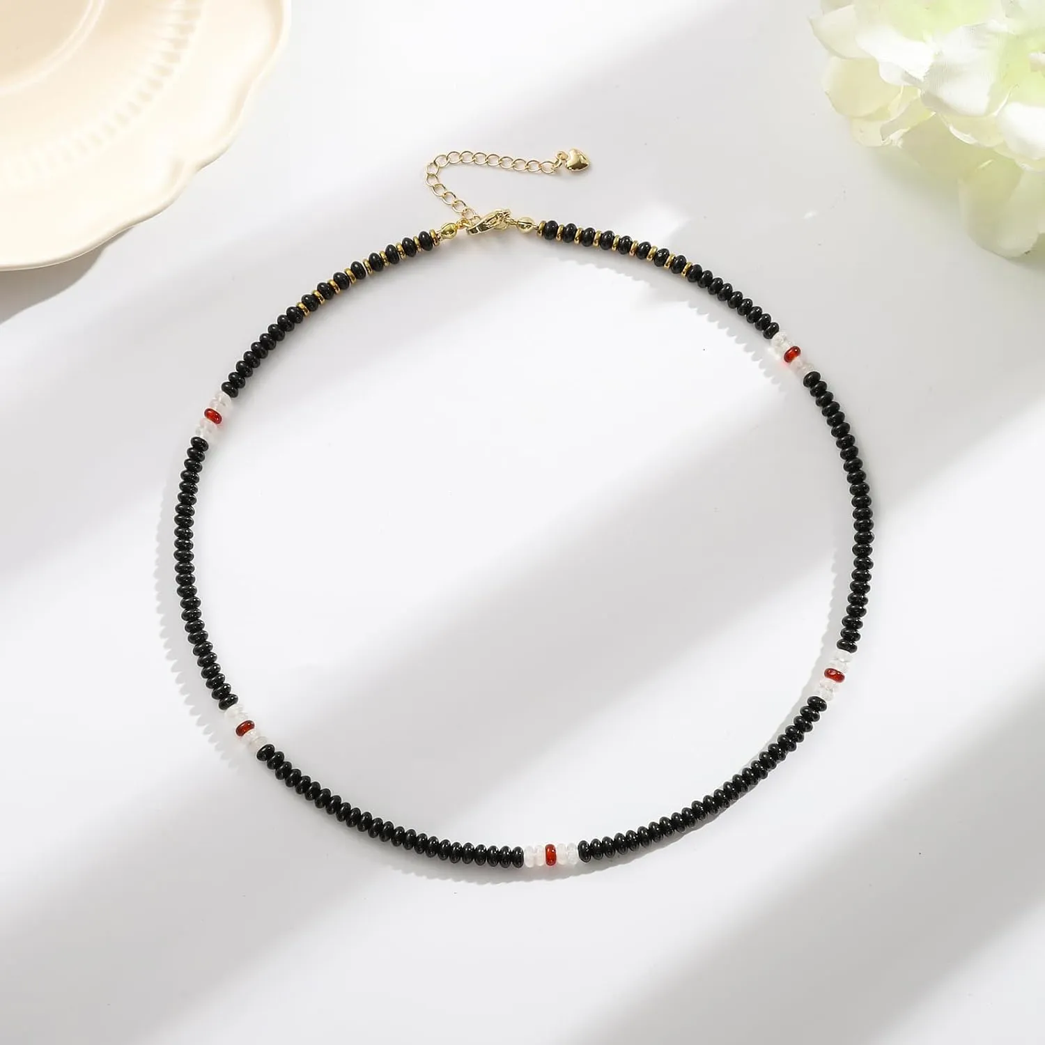 XIJIN Natural Stone Bead Necklace for Women Handmade Boho Multicolor Beaded Choker Necklace Gift for Her