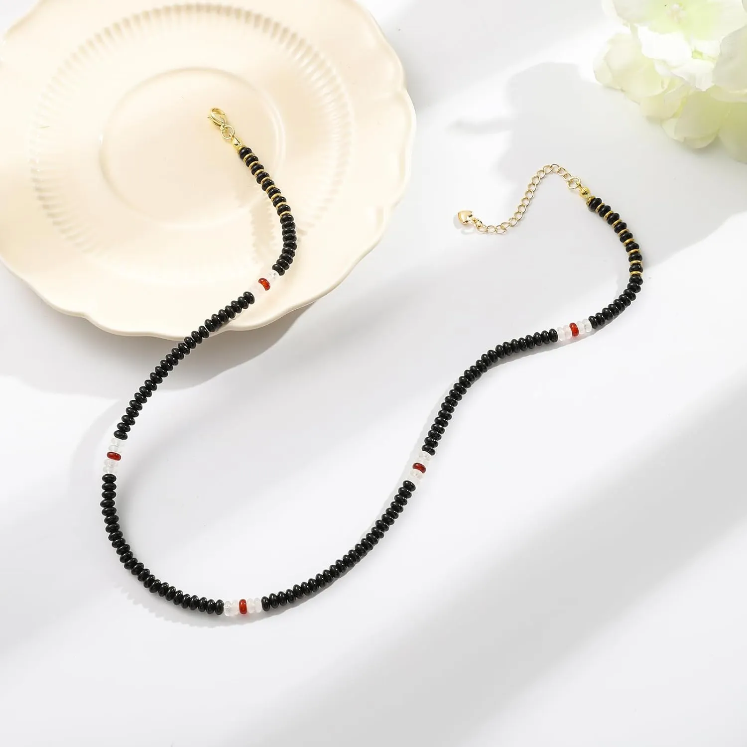 XIJIN Natural Stone Bead Necklace for Women Handmade Boho Multicolor Beaded Choker Necklace Gift for Her