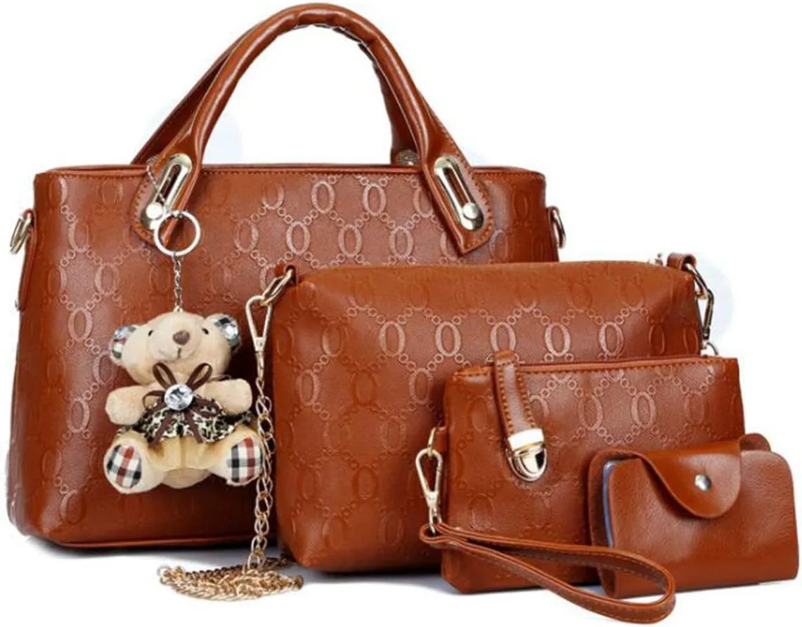 YAQUNICER Women Soft Synthetic PU Leather Metal Chain Tote Satchel Crossbody Shoulder Handbags Bear ornament Clutches