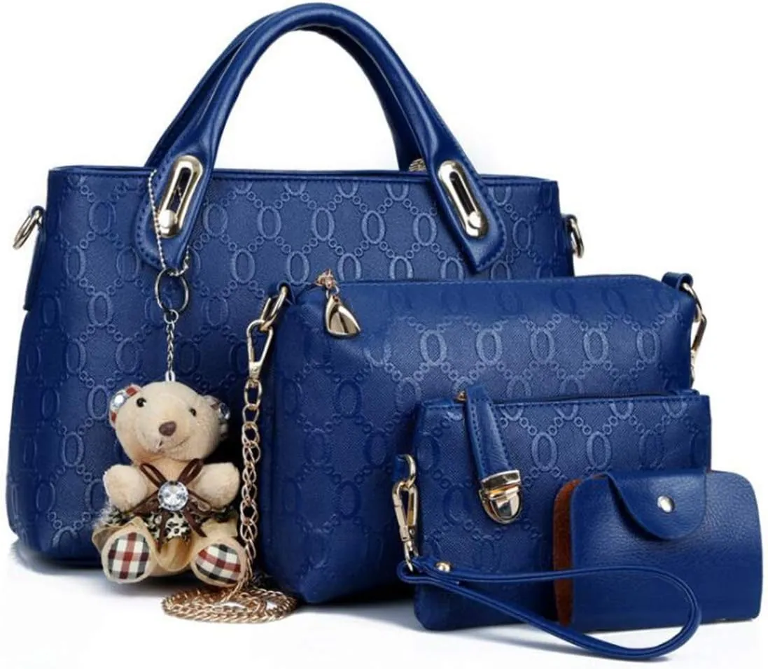 YAQUNICER Women Soft Synthetic PU Leather Metal Chain Tote Satchel Crossbody Shoulder Handbags Bear ornament Clutches