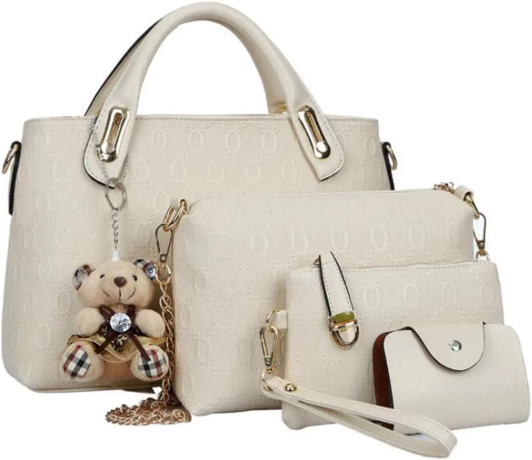 YAQUNICER Women Soft Synthetic PU Leather Metal Chain Tote Satchel Crossbody Shoulder Handbags Bear ornament Clutches
