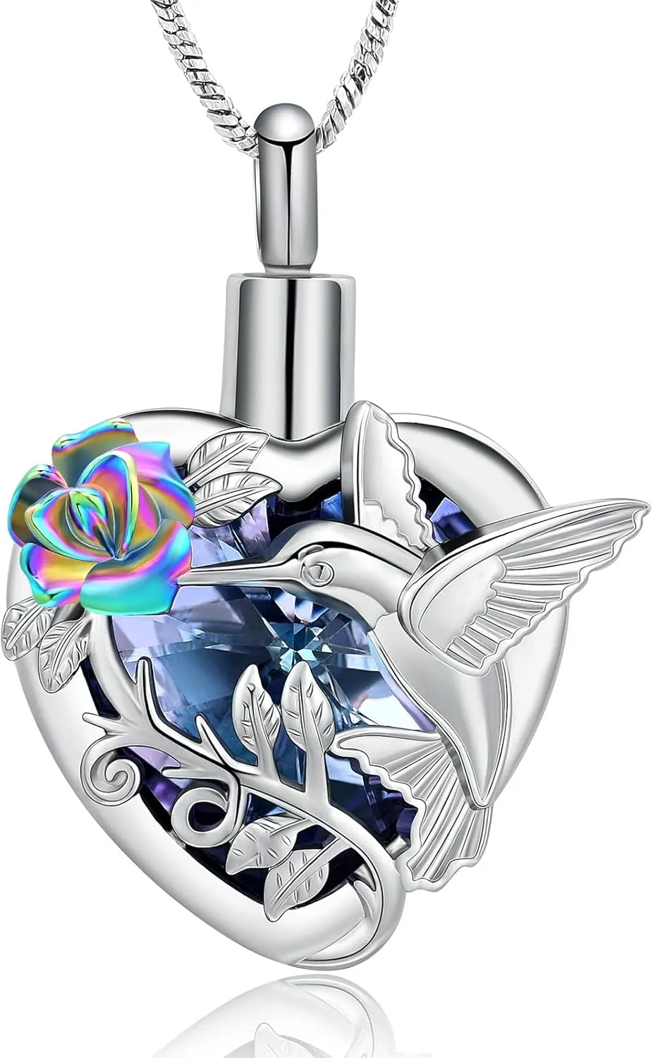 Yinplsmemory Hummingbird Cremation Jewelry Crystal Heart Urn Ashes Necklace for Women Men Memorial Keepsake Necklace of Loved One