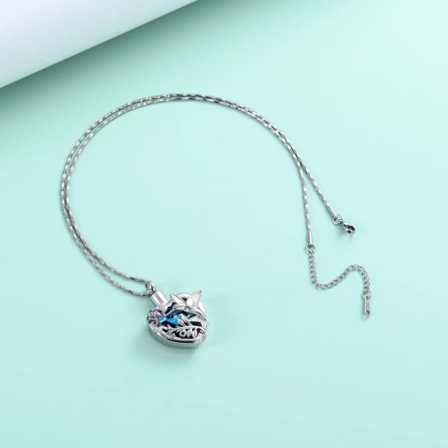 Yinplsmemory Hummingbird Cremation Jewelry Crystal Heart Urn Ashes Necklace for Women Men Memorial Keepsake Necklace of Loved One