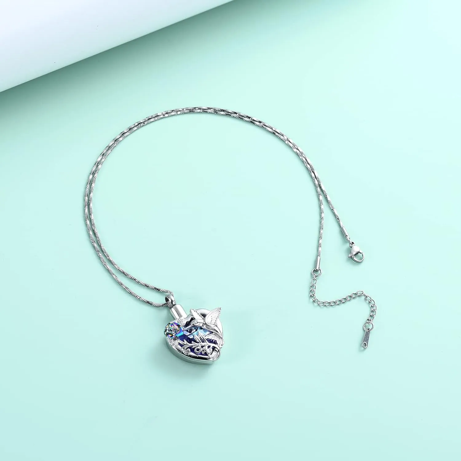 Yinplsmemory Hummingbird Cremation Jewelry Crystal Heart Urn Ashes Necklace for Women Men Memorial Keepsake Necklace of Loved One
