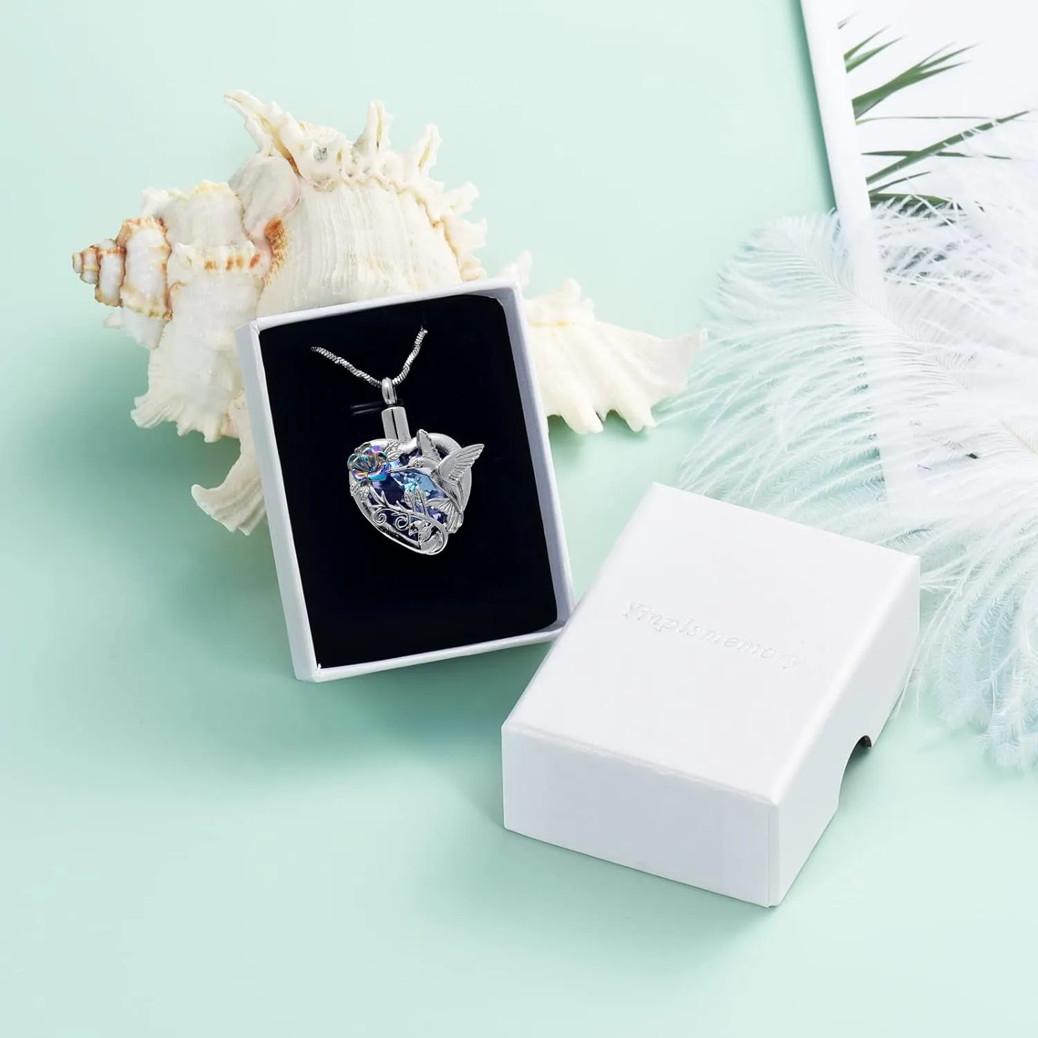 Yinplsmemory Hummingbird Cremation Jewelry Crystal Heart Urn Ashes Necklace for Women Men Memorial Keepsake Necklace of Loved One