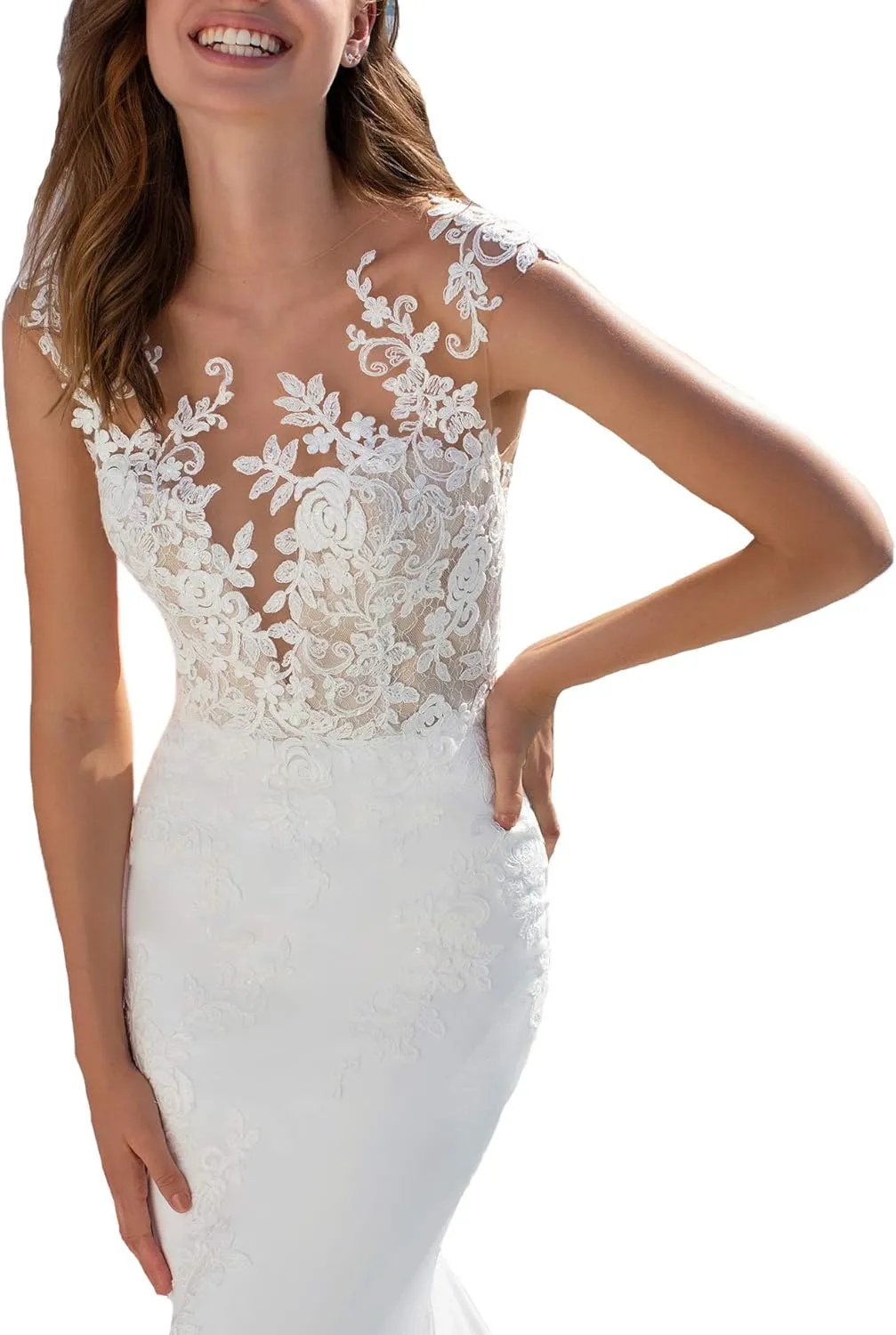 YMSHA Women's Beach Spaghetti Strap Wedding Dresses for Bride 2025 Boho Long Lace Bridal Gowns for Wedding YMS041