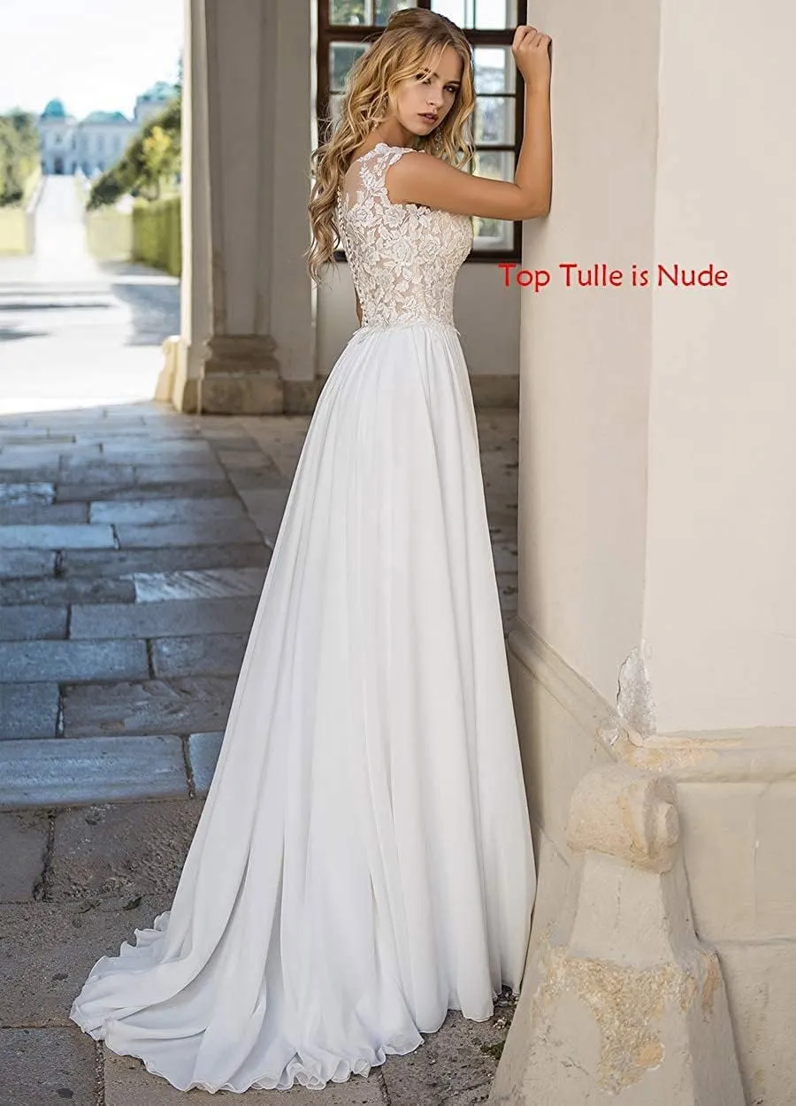 YMSHA Women's Beach Spaghetti Strap Wedding Dresses for Bride 2025 Boho Long Lace Bridal Gowns for Wedding YMS041