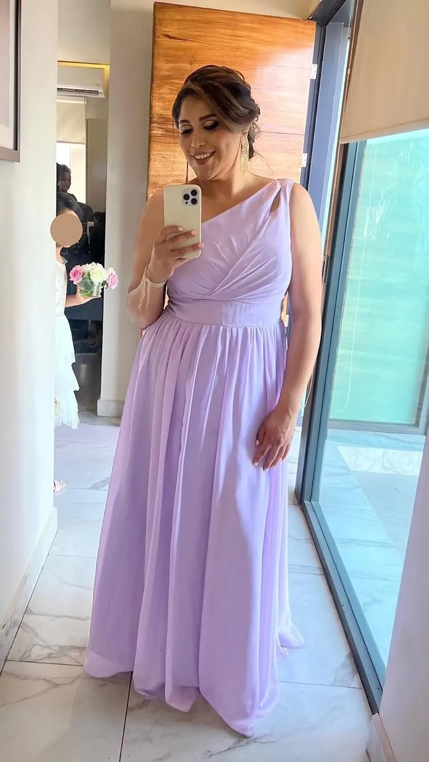 YOFF One Shoulder Bridesmaid Dresses with Slit Long A-line Pleated Chiffon Formal Party Dresses YO037