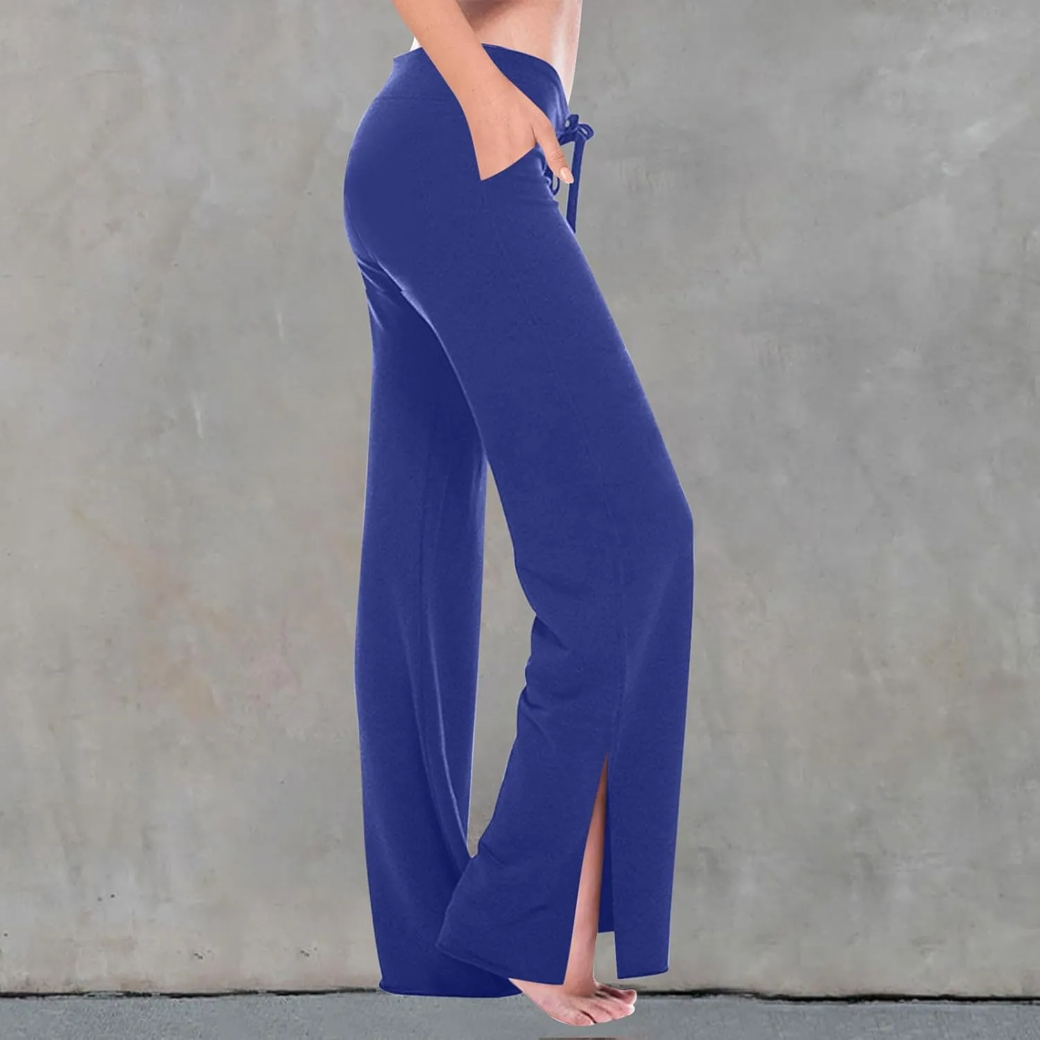 Yoga Pants for Women Summer High Waist Stretch Drawstring Side Slit Trouser Casual Fashion Loose Comfy Workout Pant