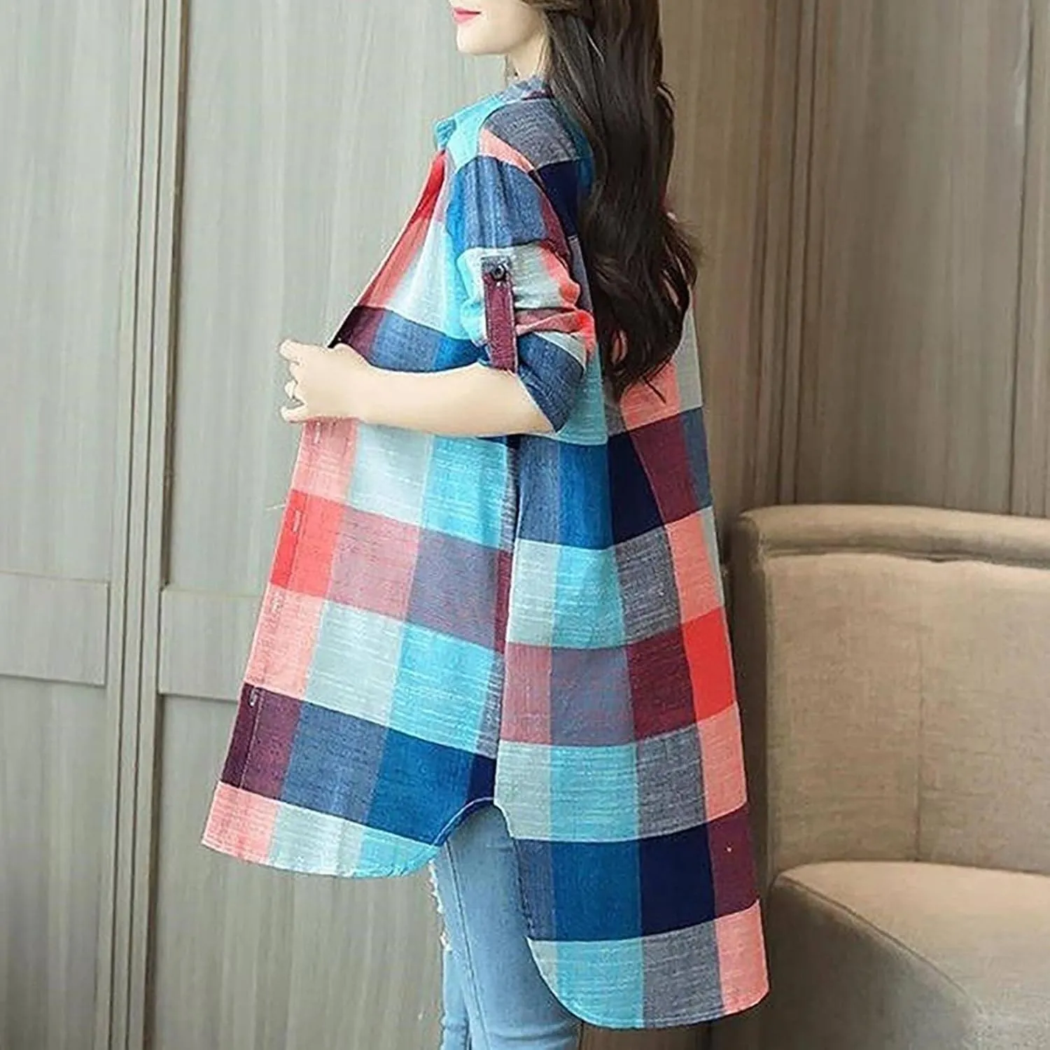 YUTANRAL Long Sleeve Shirts for Women Trendy Plaid Printed Button Down Shirts Plus Size Tops Casual Jackets Fall Clothes 2024