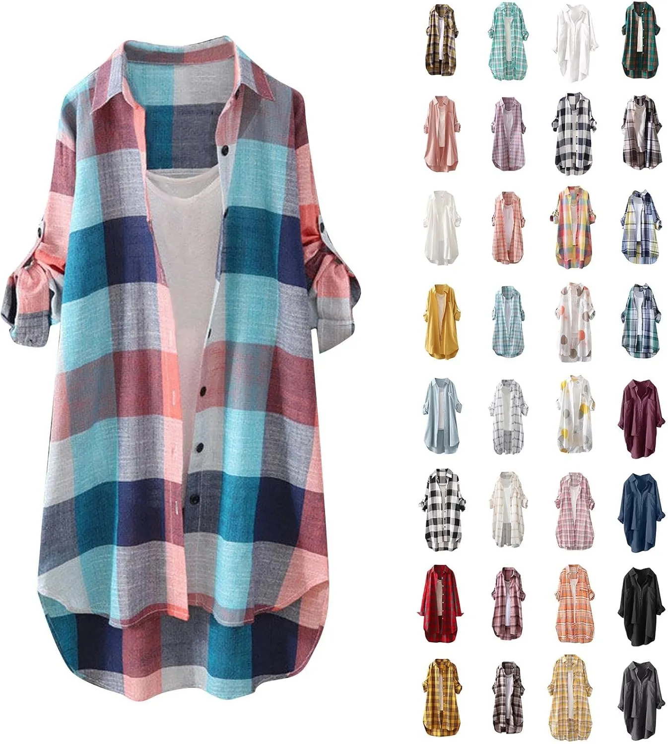 YUTANRAL Long Sleeve Shirts for Women Trendy Plaid Printed Button Down Shirts Plus Size Tops Casual Jackets Fall Clothes 2024