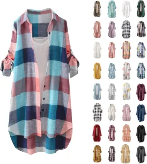 YUTANRAL Long Sleeve Shirts for Women Trendy Plaid Printed Button Down Shirts Plus Size Tops Casual Jackets Fall Clothes 2024